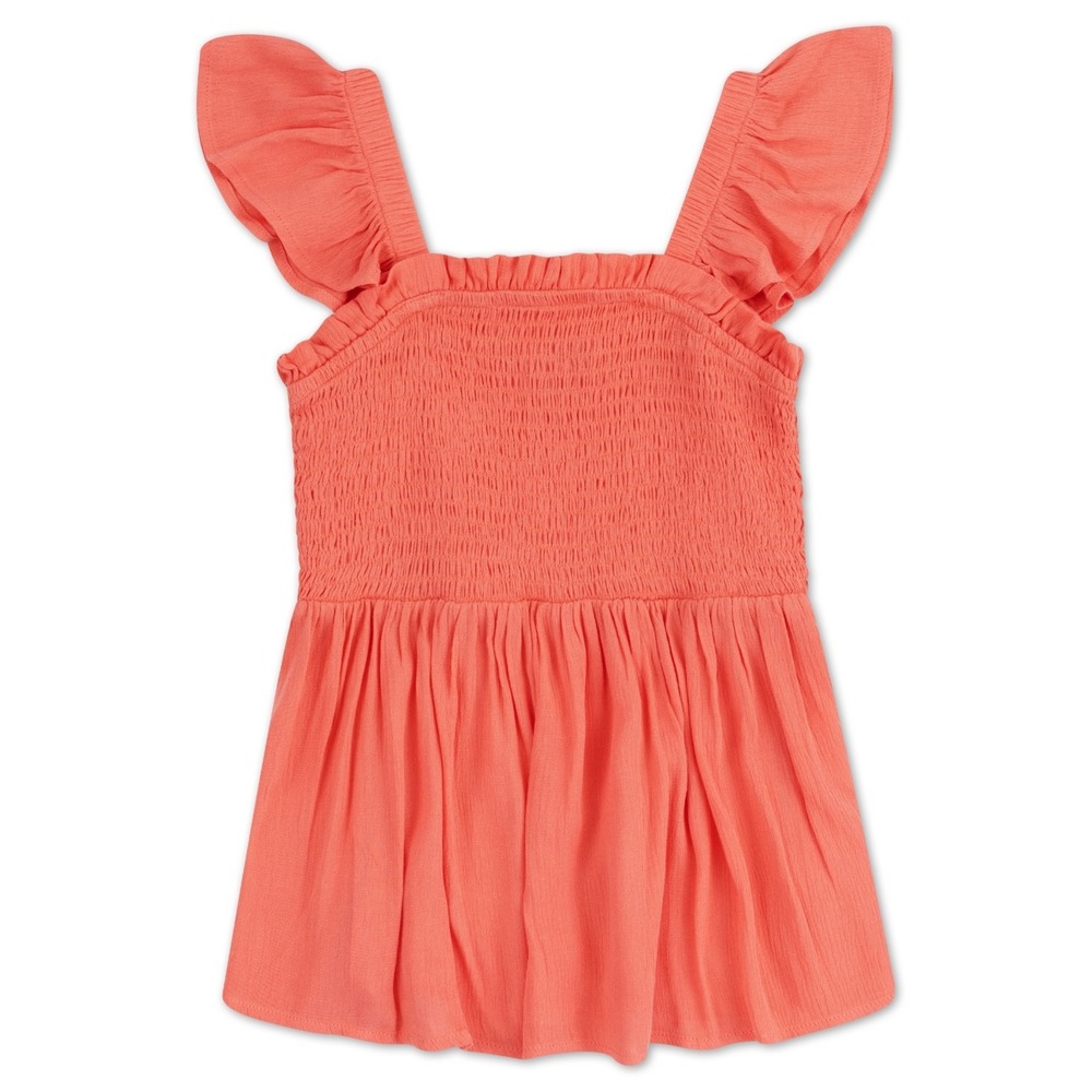 Speechless Big Girls Square Neck Flutter Sleeve Smocked Top - Coral - Size S